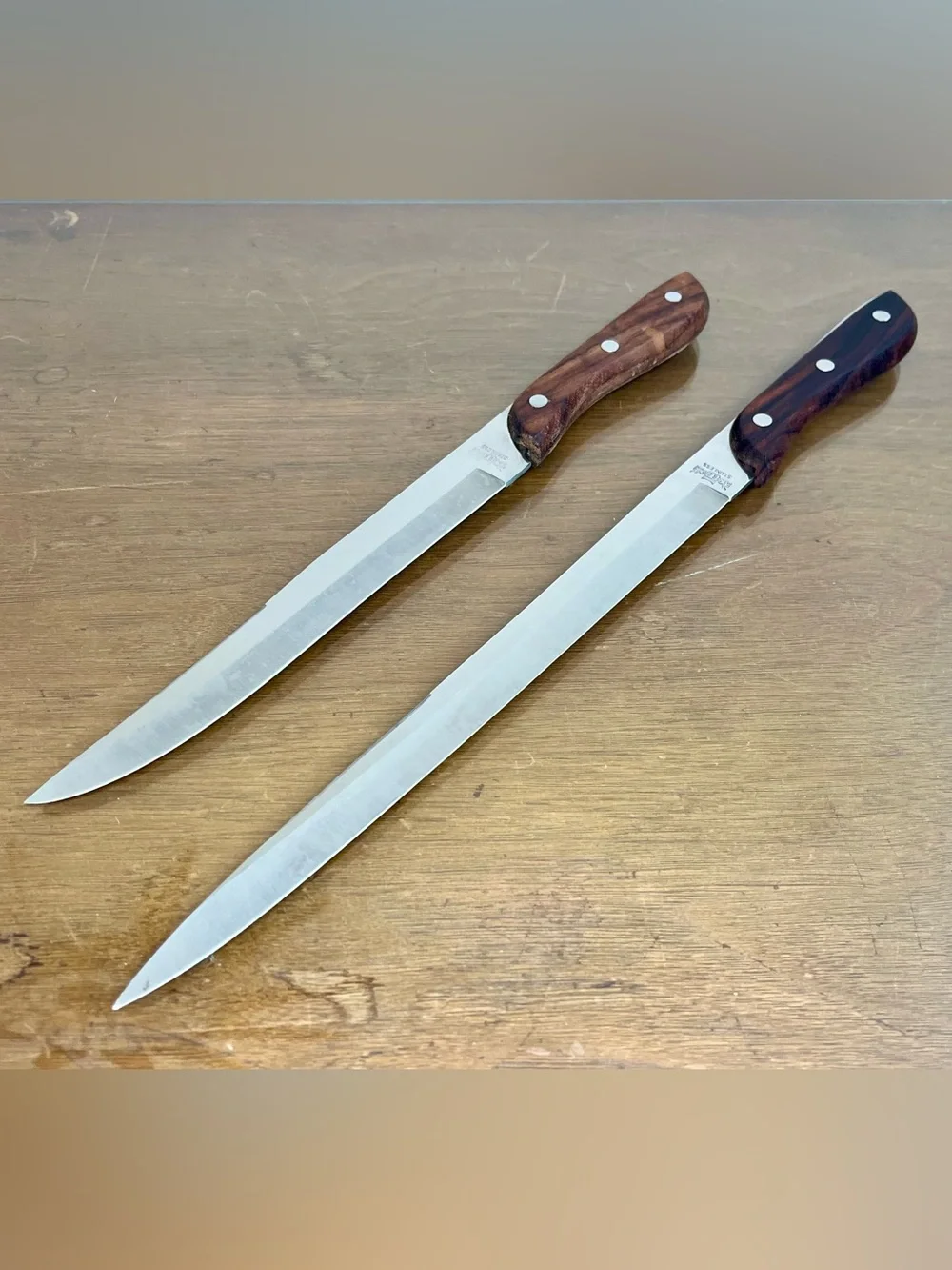 Vintage RS Carving Knife Set Stainless Steel Japan 8” & 10.5” Mid Century Knives
